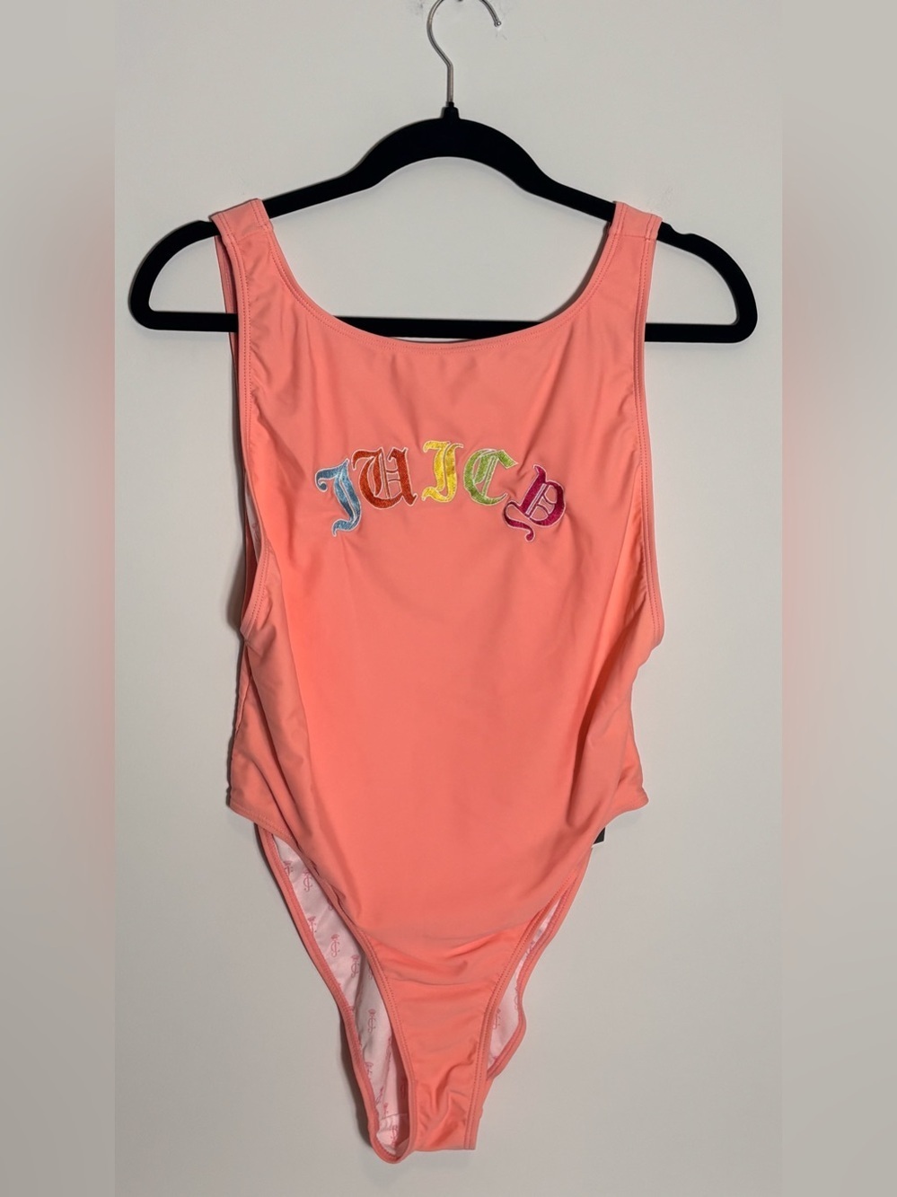 Juicy Couture Black Label One Piece Swimsuit Size Large NWT Rainbow Logo
